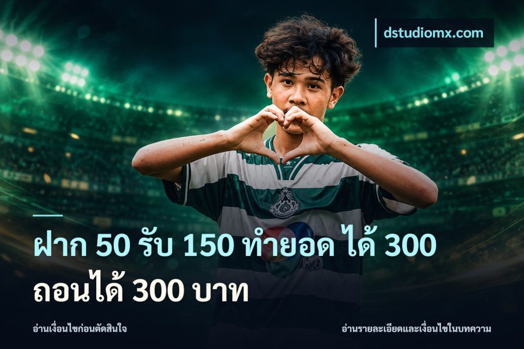 ฝาก 50 รับ 150 ทํายอด ได้ 300 ถอนได้ 300 บาท