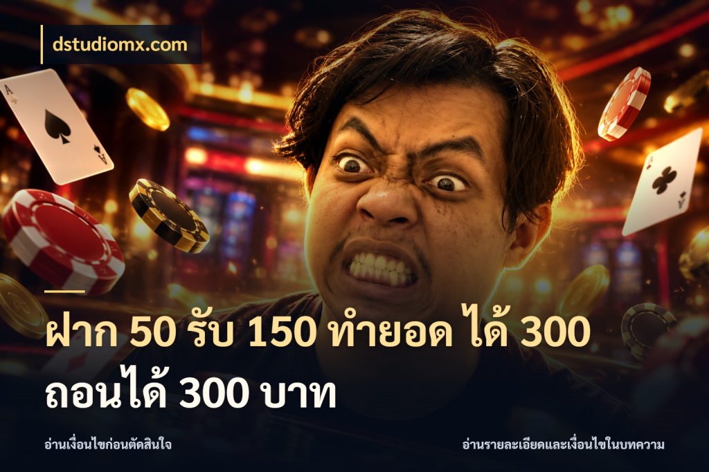 ฝาก 50 รับ 150 ทํายอด ได้ 300 ถอนได้ 300 บาท โปรกับเกมที่ชอบเลือกให้ตรงสไตล์ กับ dstudiomx.com