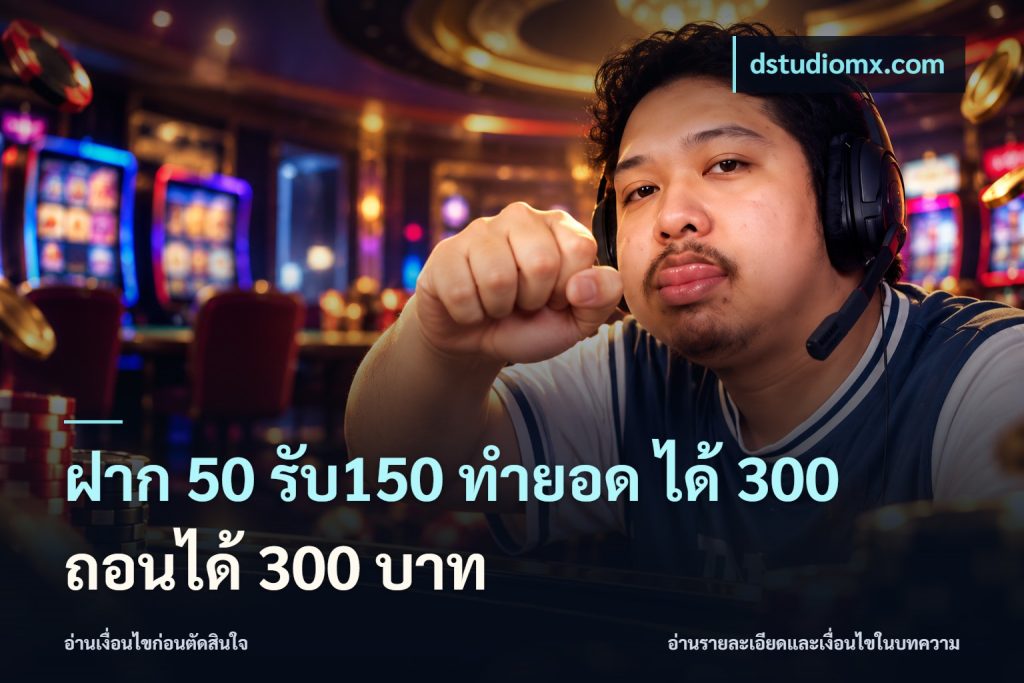 ฝาก 50 รับ150 ทำยอด ได้ 300 ถอนได้ 300 บาท