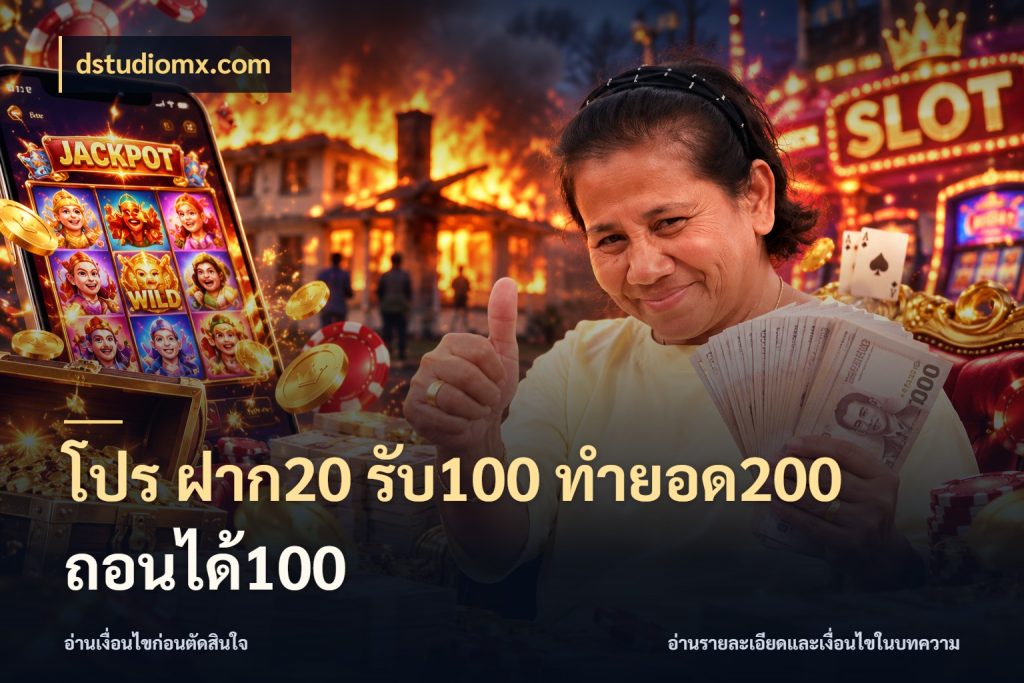 โปร ฝาก20 รับ100 ทำยอด200 ถอนได้100 ยอดฝากและยอดรับในมุมของคนชอบลุ้น กับ dstudiomx.com