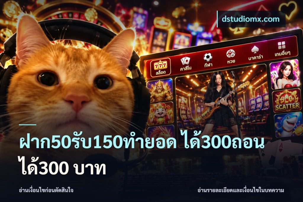 ฝาก50รับ150ทำยอด ได้300ถอนได้300 บาท