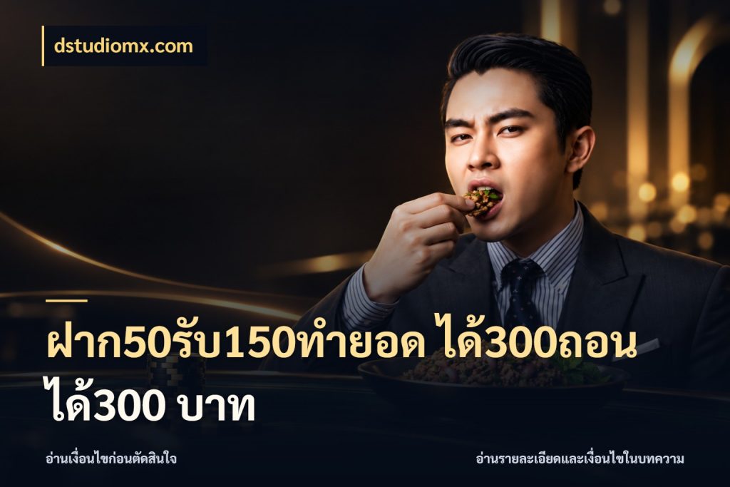 ฝาก50รับ150ทำยอด ได้300ถอนได้300 บาท โปรยอดรับที่สายเกมสนใจ ในมุม dstudiomx.com