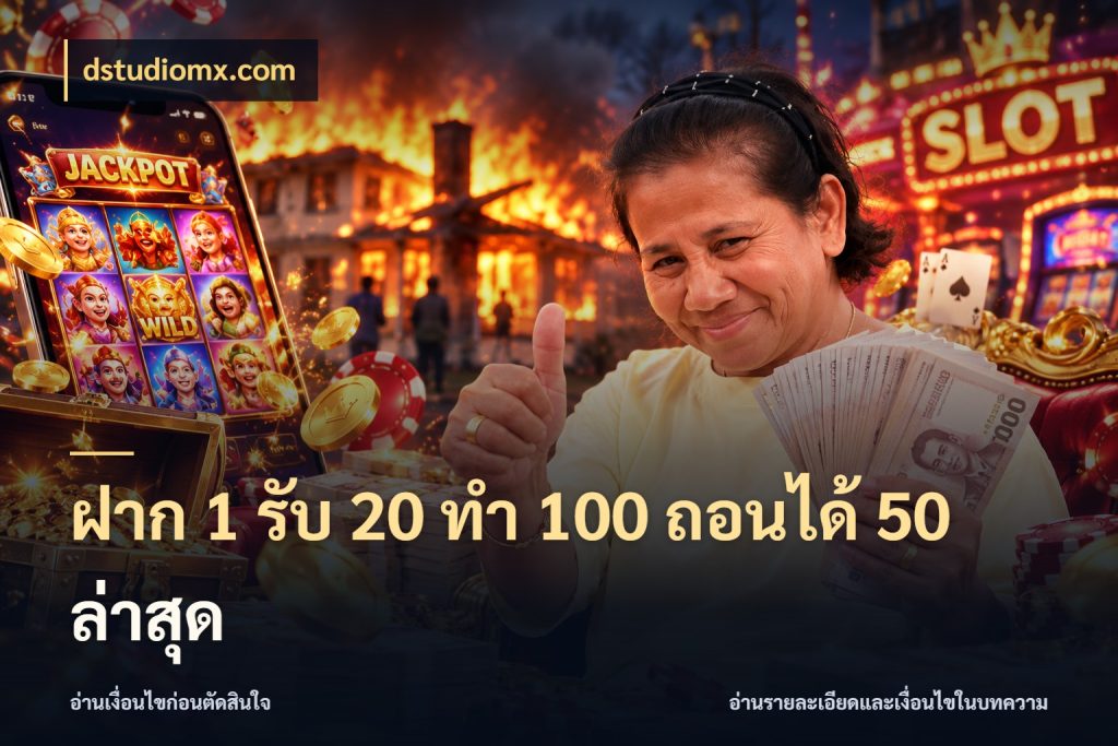 ฝาก 1 รับ 20 ทำ 100 ถอนได้ 50 ล่าสุด dstudiomx.com โปรยอดรับที่สายเกมสนใจ
